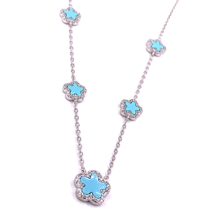 Women’s 925 Sterling Silver Turquoise Five ‘Bloom’ Necklace Cz Set