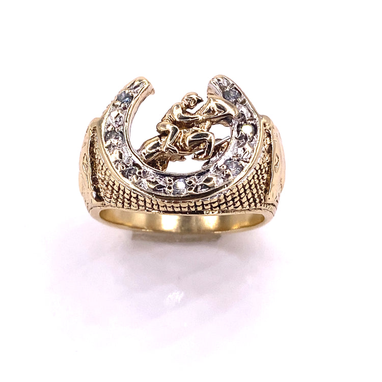 Men’s 9ct Yellow Gold Horse Shoe Ring - CZ 17.1g