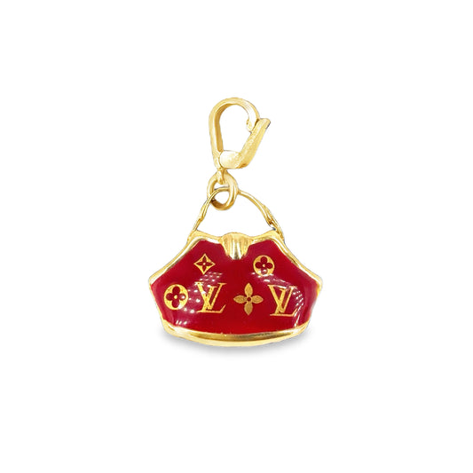 Women’s 9ct Yellow Gold Red Enamel Handbag Charm