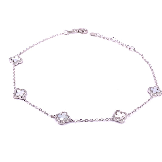 Women’s 925 Sterling Silver Mother Of Pearl ‘Bloom’ Anklet - Cz Set