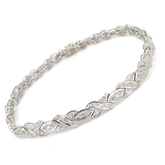 Women’s 9ct White Gold Fancy Link Diamond Tennis Bracelet - 1.50ct