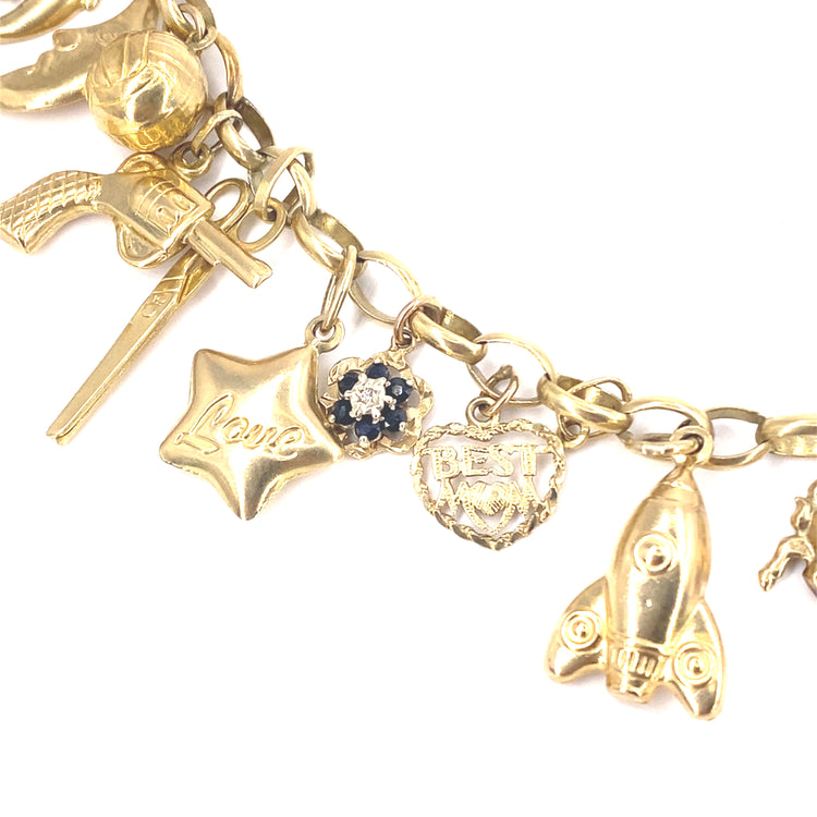 Women’s 9ct Yellow Gold Vintage Charm Bracelet- 23g