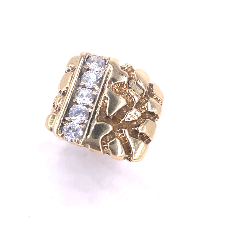 Mens 9ct Yellow Gold CZ Ring - 8.6g Size P