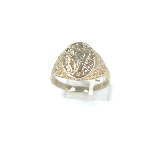 Mens 9ct Yellow Gold Irish Harp Ring 6.9g