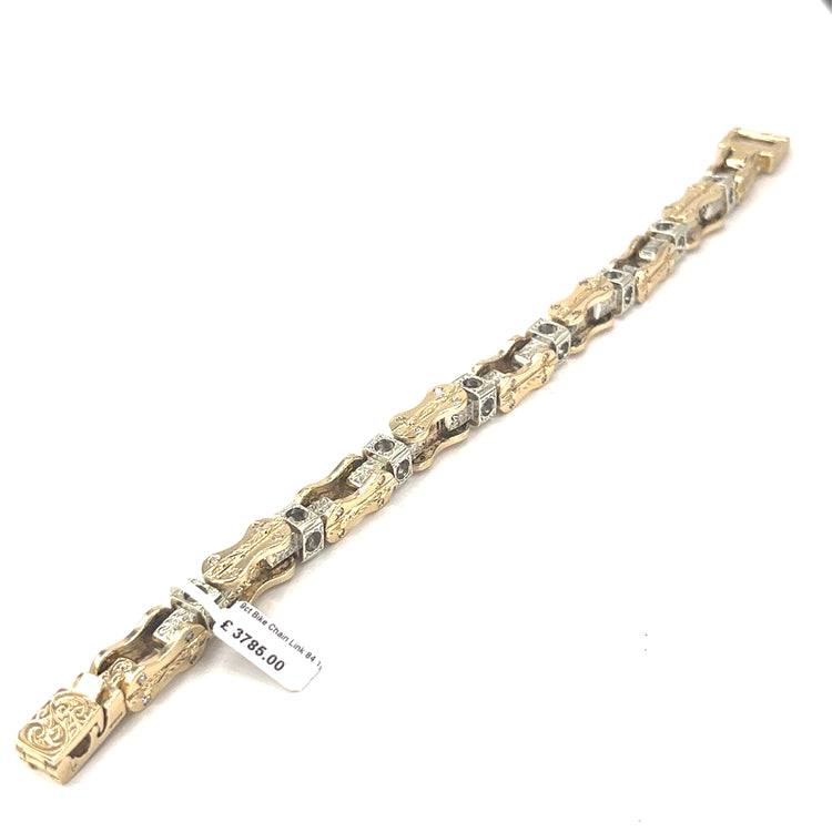 Men’s 9ct Yellow Gold Bike Link Bracelet - 84g 10”