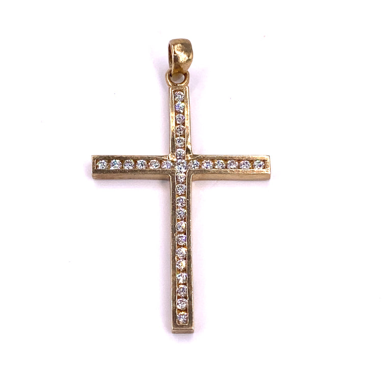 Unisex 9ct Yellow Gold Cross Pendant- CZ 3.8g