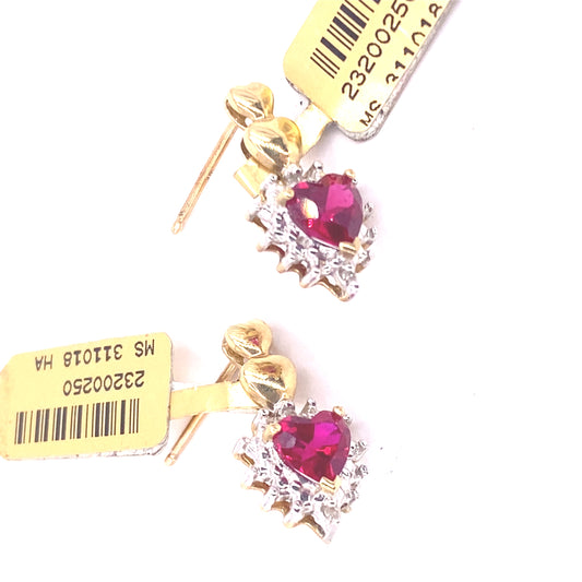 Women’s 9ct Yellow Gold Garnet Diamond Heart Earrings