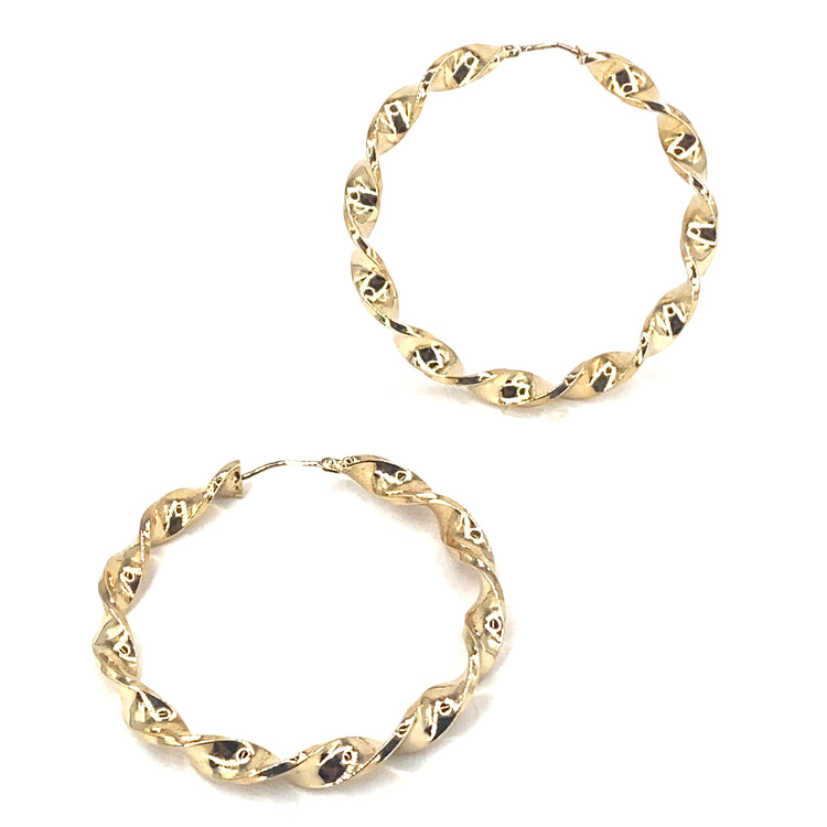 Men’s 9ct Yellow Gold Twist Hoop Earrings - Large