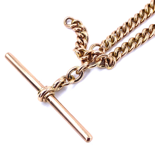 Unisex 9ct Yellow Gold Rose Gold Double Albert Chain & T Bar - 31.5g