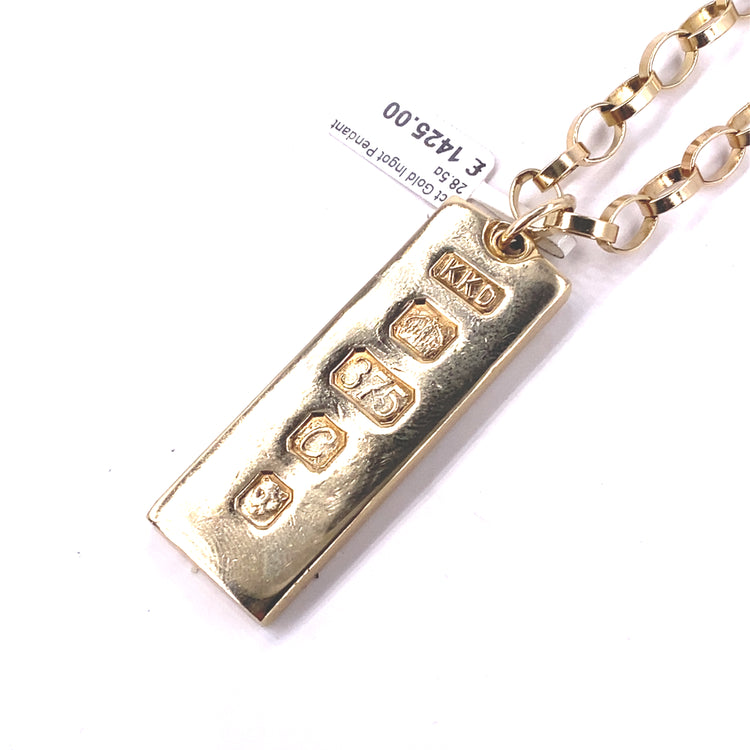 Unisex 9ct Yellow Gold Ingot Pendant - 28.5g