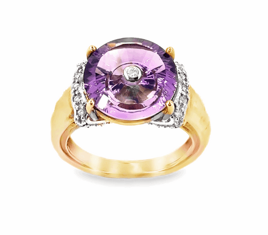 Women’s 9ct Yellow Gold Glenn Lehrer TorusRing Amethyst Diamond Ring - 6g
