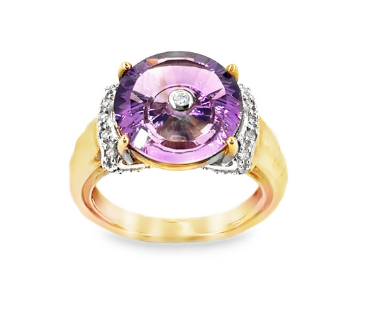 Women’s 9ct Yellow Gold Glenn Lehrer TorusRing Amethyst Diamond Ring - 6g