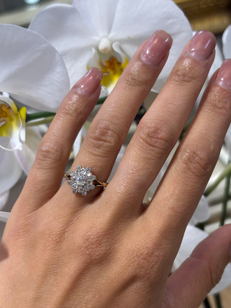 Women’s 18ct Yellow Gold Antique Diamond Cluster Ring - 1.00ct