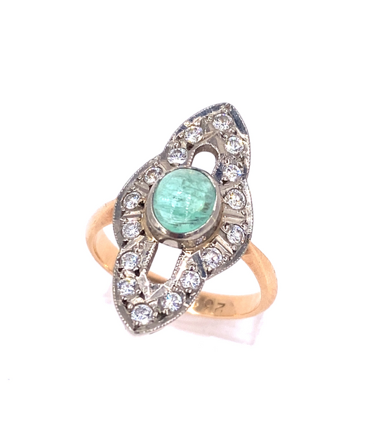 Women’s 14ct Yellow Gold Diamond & Cabochon Emerald Cocktail Ring - 5.3g