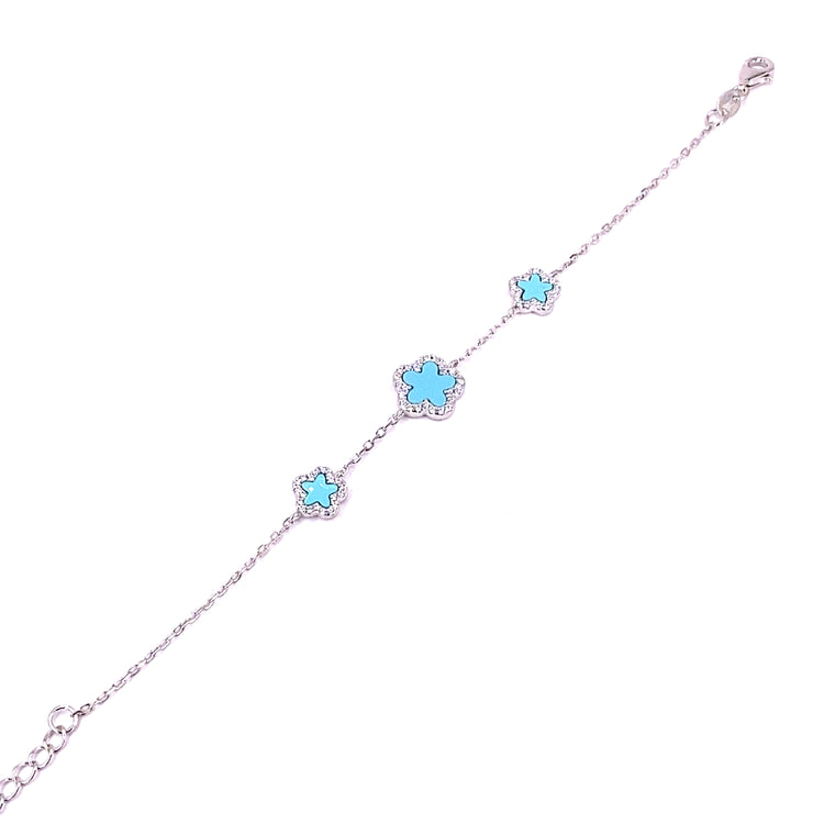 Women’s 925 Sterling Silver Turquoise ‘Bloom’ Bracelet - Cz Set