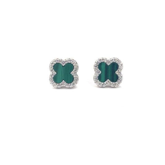 Women’s 925 Sterling Silver Malachite ‘Bloom’ Studs - Cz Set