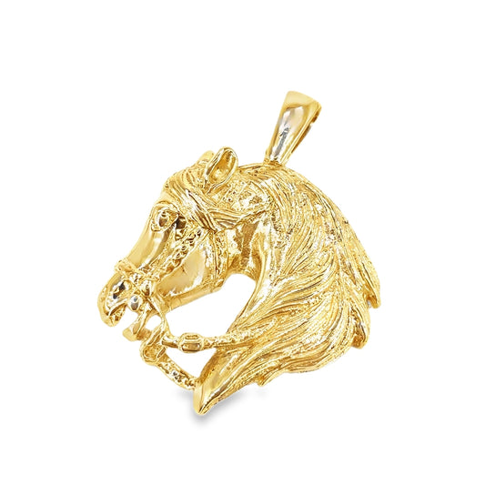 Mens 9ct Yellow Gold XL Horse Head Pendant 14.9g