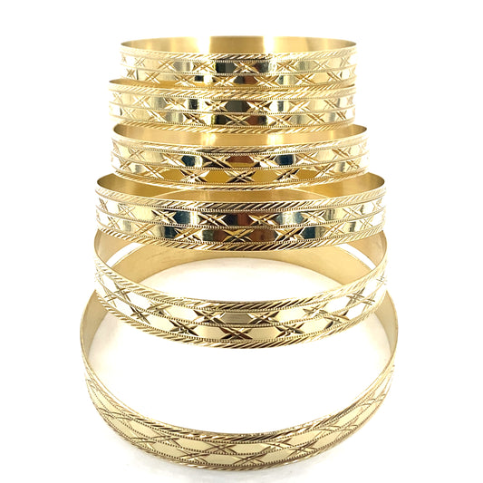 Women’s 9ct Yellow Gold Engraved Bangle Set of Six - 84.8g