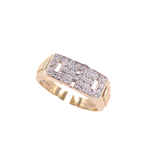 Mens 9ct Yellow Gold Dad Ring - 5.2g 0.20ct