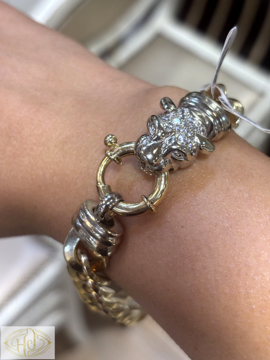 Men’s 9ct Yellow Gold Curb Panther Bracelet- 62g