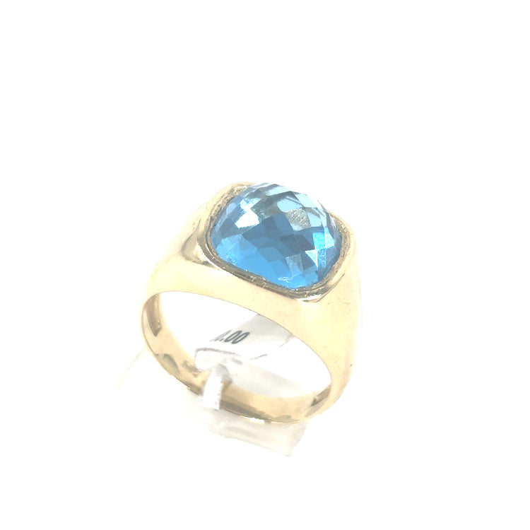 Men’s 14ct Yellow Gold Blue Stone Set Signet Ring - 6g