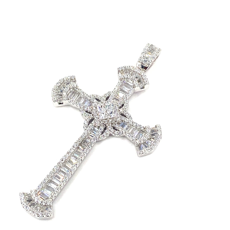 Women’s 925 Sterling Silver Cross Pendant - CZ Set Large