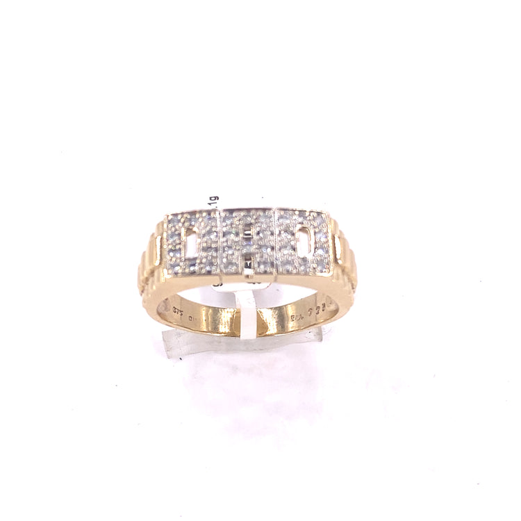 Mens 9ct Yellow Gold Dad Ring - 5.2g 0.20ct