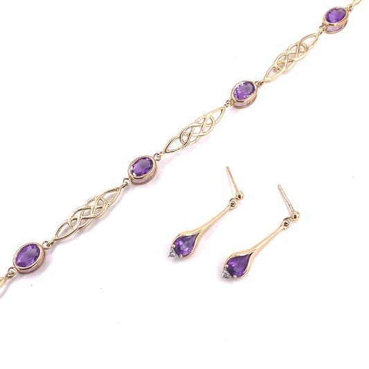 Women’s 9ct Yellow Gold Amethyst Bracelet and Earring Set