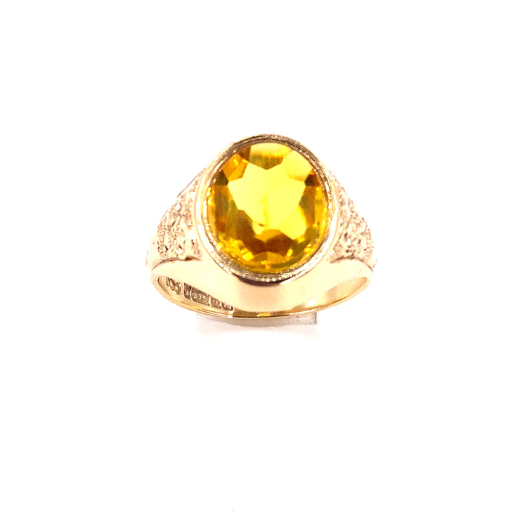 Mens 9ct Yellow Gold Citrine Signet Ring - 6.3G