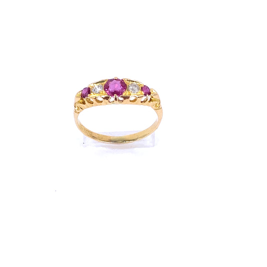 Women’s 18ct Yellow Gold Antique Ruby Diamond Ring - 0.10ct