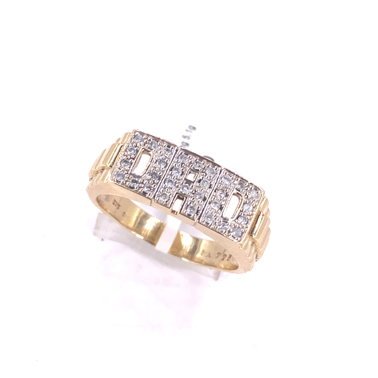 Mens 9ct Yellow Gold Dad Ring - 5.2g 0.20ct