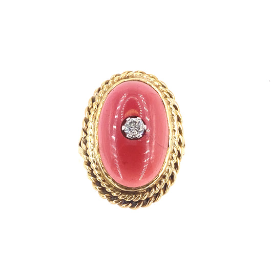 Women's 9ct Yellow Gold Diamond Garnet Cocktail Ring - 8.8g 0.10ct