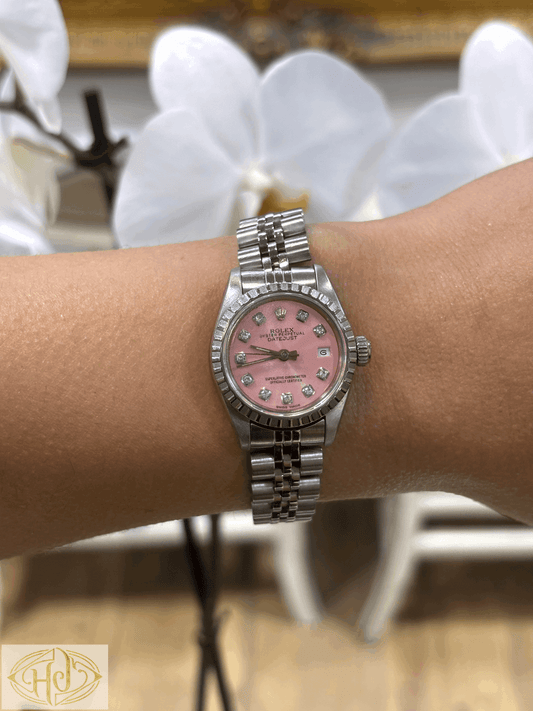 Women’s Steel Rolex Datejust Watch- Pink Diamond Dot Dial. 26mm