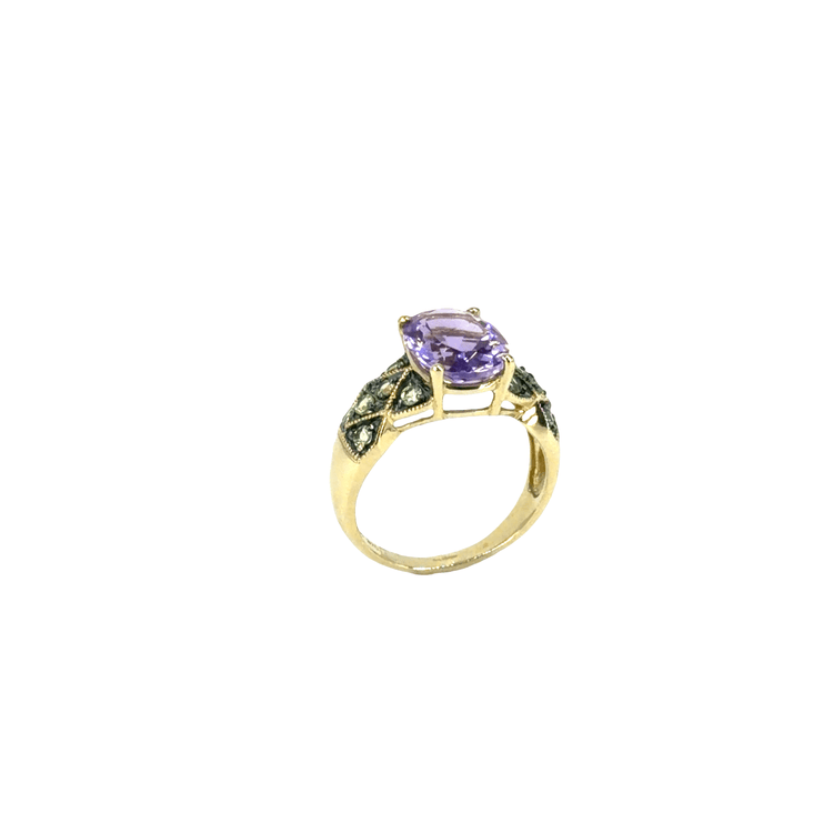 Amethyst Ring with Green Accent Stones in 9CT Yellow Gold - Hyman’s Jewellers