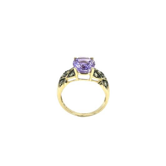Amethyst Ring with Green Accent Stones in 9CT Yellow Gold - Hyman’s Jewellers