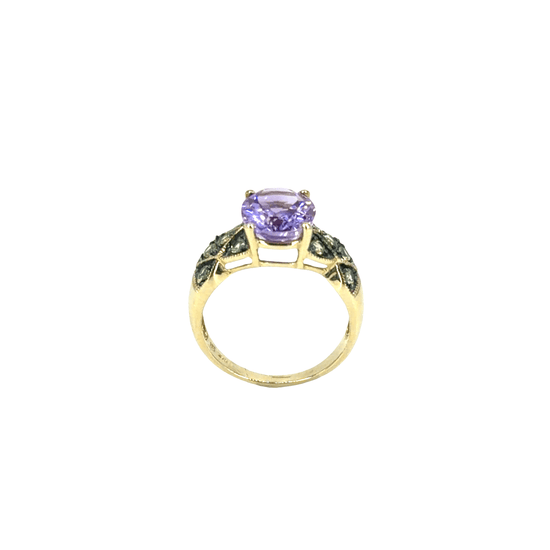 Amethyst Ring with Green Accent Stones in 9CT Yellow Gold - Hyman’s Jewellers