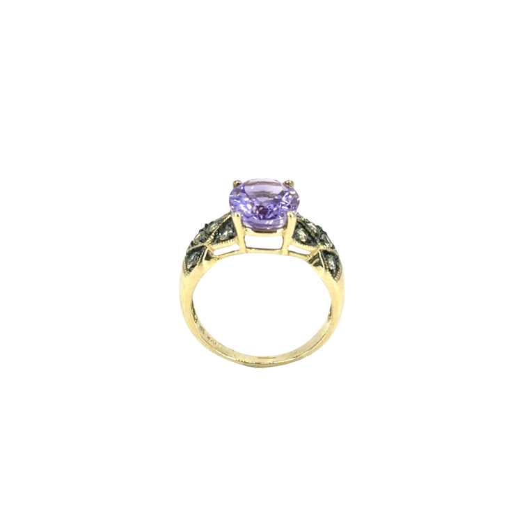 Amethyst Ring with Green Accent Stones in 9CT Yellow Gold - Hyman’s Jewellers