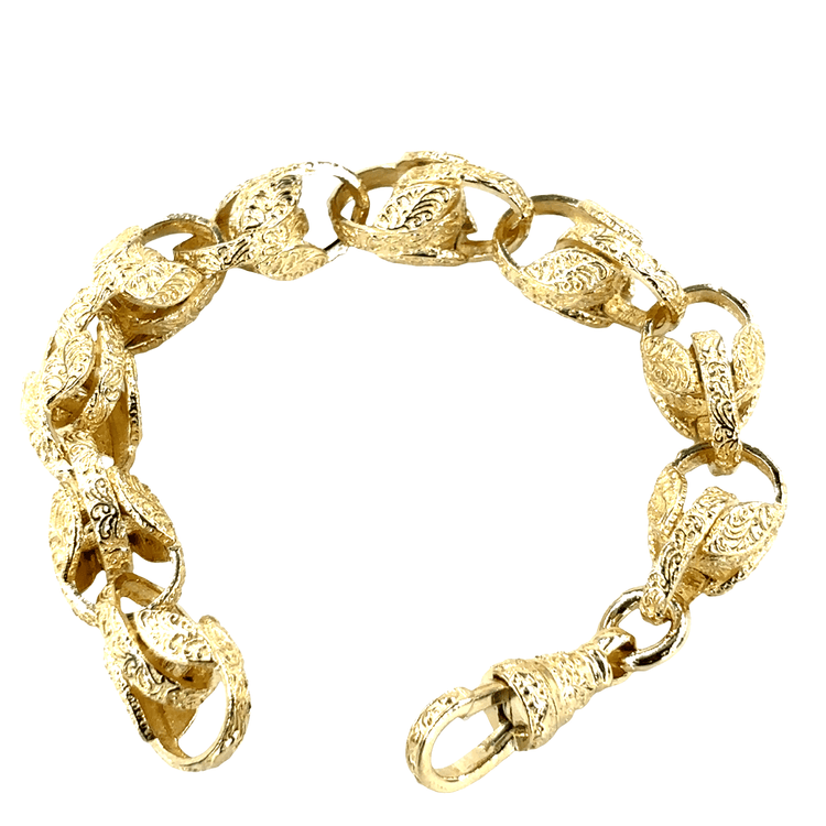 Children’s 9ct Ornate Engraved Tulip Yellow Gold Chain Bracelet - 25.3G 18cm - Hyman’s Jewellers