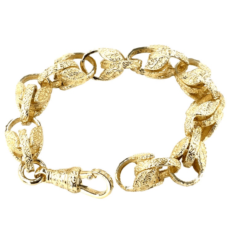 Children’s 9ct Ornate Engraved Tulip Yellow Gold Chain Bracelet - 25.3G 18cm - Hyman’s Jewellers