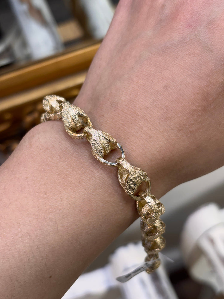 Children’s 9ct Ornate Engraved Tulip Yellow Gold Chain Bracelet - 25.3G 18cm - Hyman’s Jewellers