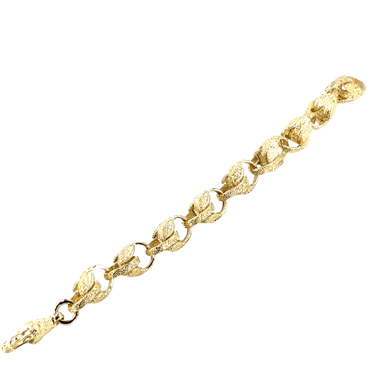 Children’s 9ct Ornate Engraved Tulip Yellow Gold Chain Bracelet - 25.3G 18cm - Hyman’s Jewellers