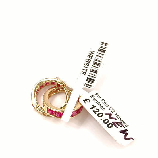 Children's 9ct Yellow Gold Hoop Earrings with Round - Cut Red CZ stones - Hyman’s Jewellers