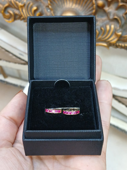 Children's 9ct Yellow Gold Hoop Earrings with Round - Cut Red CZ stones - Hyman’s Jewellers