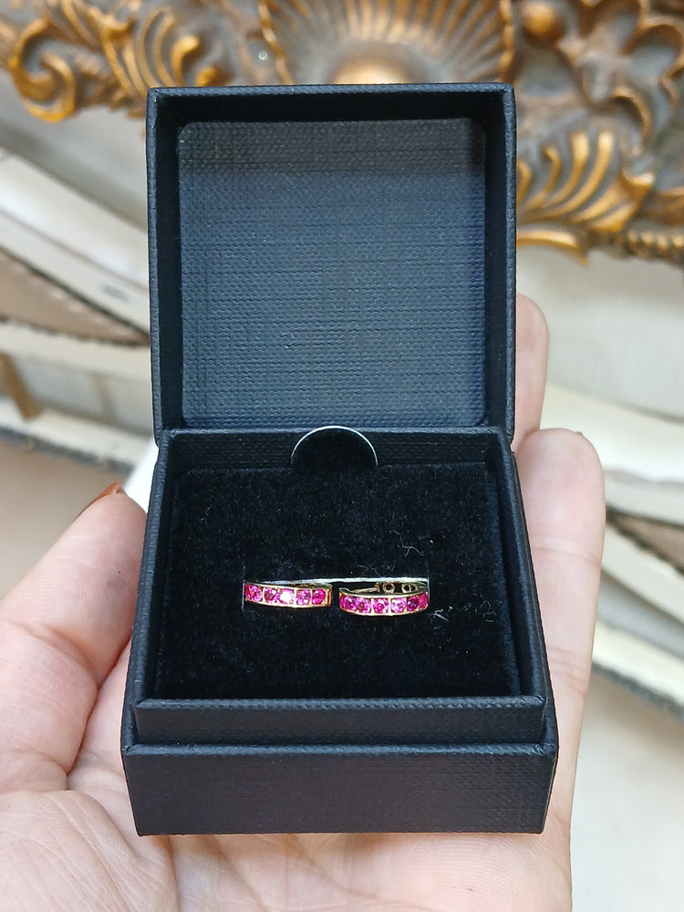 Children's 9ct Yellow Gold Hoop Earrings with Round - Cut Red CZ stones - Hyman’s Jewellers