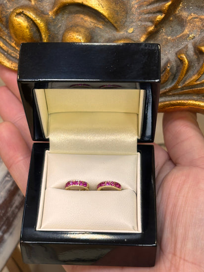 Children's 9ct Yellow Gold Hoop Earrings with Round - Cut Red CZ stones - Hyman’s Jewellers