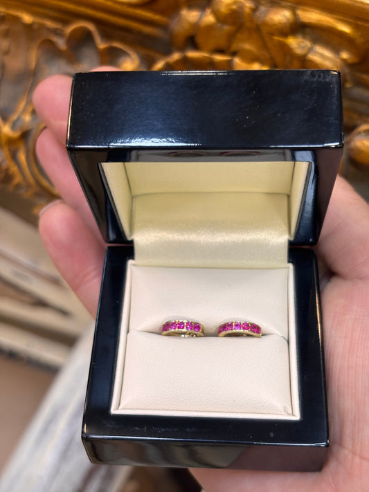 Children's 9ct Yellow Gold Hoop Earrings with Round - Cut Red CZ stones - Hyman’s Jewellers