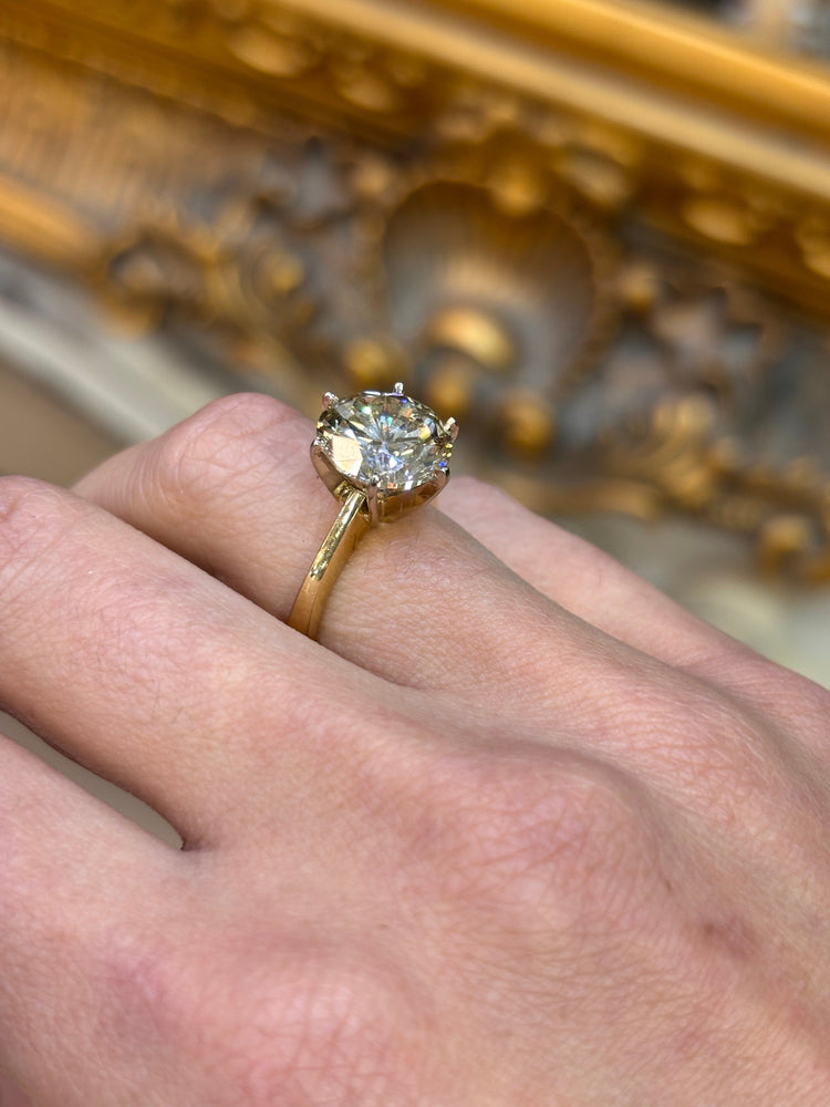 Classic Yellow Gold Solitaire Ring with Round Brilliant Cut Diamond - 4.57ct - Hyman’s Jewellers