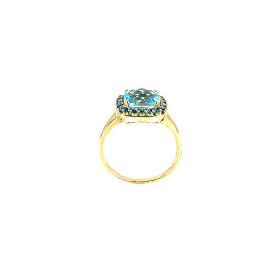 Cushion - Cut Blue Topaz Halo Cocktail Ring in 9CT Yellow Gold - Hyman’s Jewellers