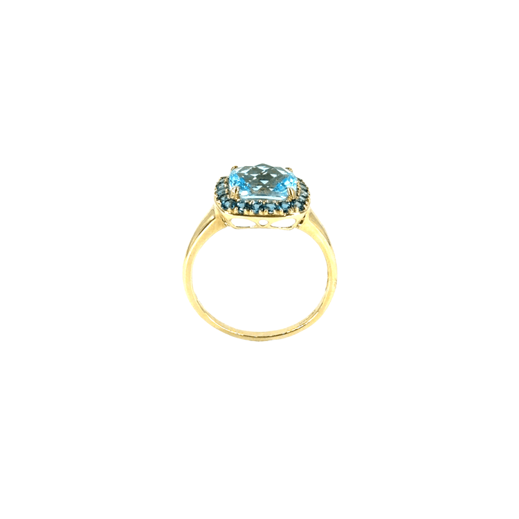 Cushion - Cut Blue Topaz Halo Cocktail Ring in 9CT Yellow Gold - Hyman’s Jewellers