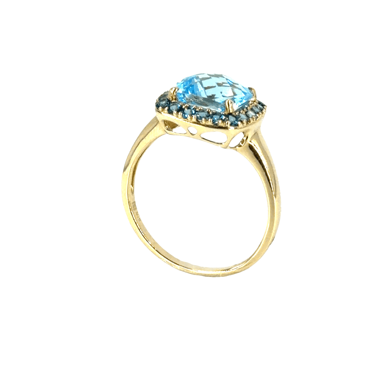 Cushion - Cut Blue Topaz Halo Cocktail Ring in 9CT Yellow Gold - Hyman’s Jewellers